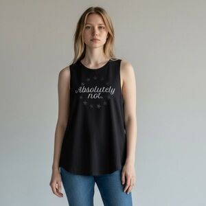 Chrldr Black Tank Size Small White Graphic Absolutely Not with Stars